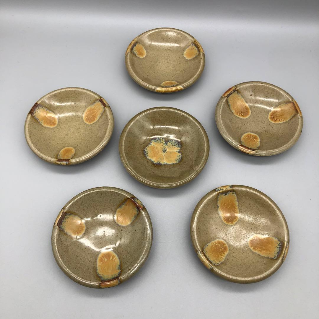 貫入陶器焼き物豆皿小皿10cm6枚セットアンティーク食器伝統工芸骨董