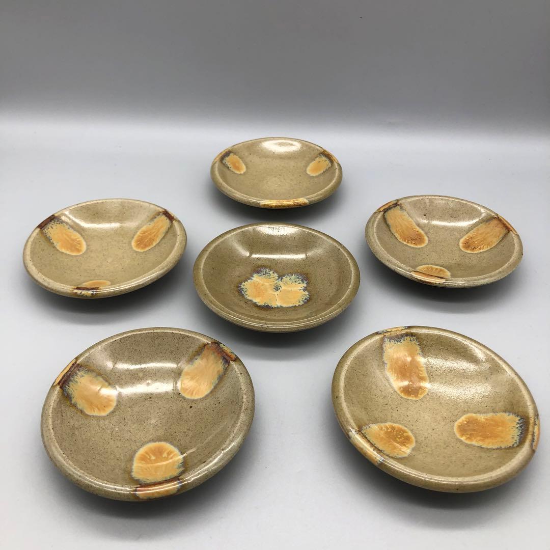 貫入陶器焼き物豆皿小皿10cm6枚セットアンティーク食器伝統工芸骨董