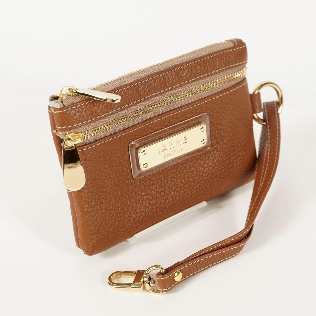 【極美品✨】イアンヌ　シャルル　ポーチ　ゴールドプレート　シボ　レザー　ブラウン