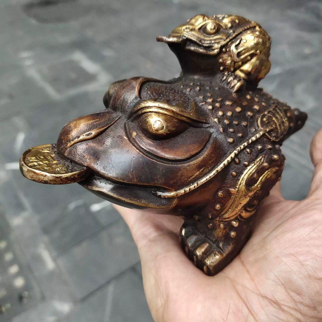 銅制 母子金蟾 家庭 事務室 机 自動車 開運風水 招財 置物 工芸品 装飾品