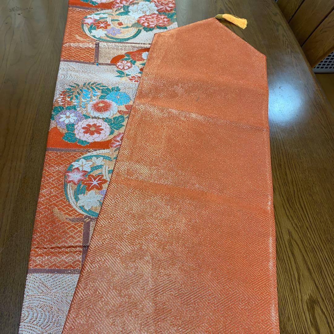 テーブルランナー　本佐賀錦　花丸　帯リメイク　正絹　長長尺