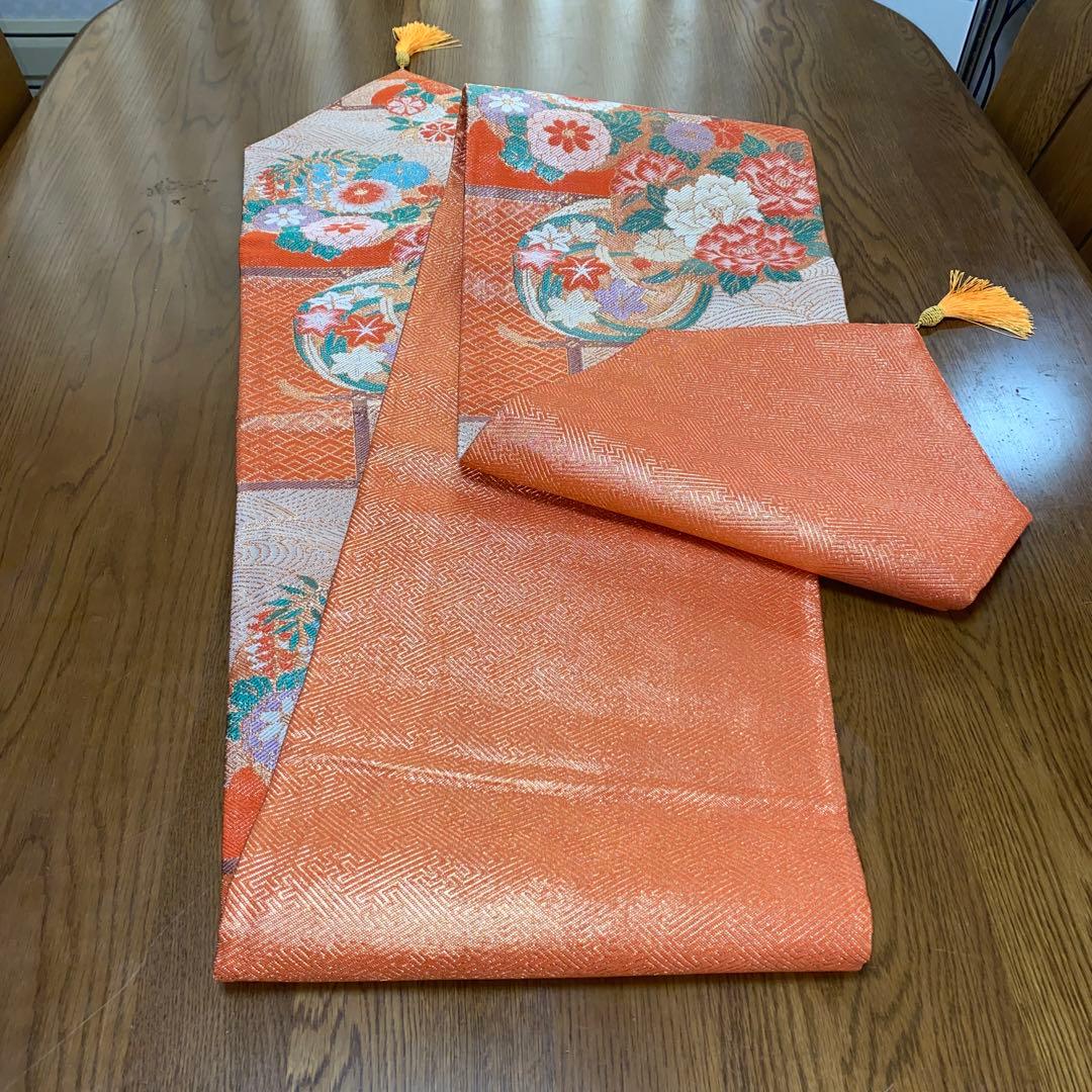 テーブルランナー　本佐賀錦　花丸　帯リメイク　正絹　長長尺
