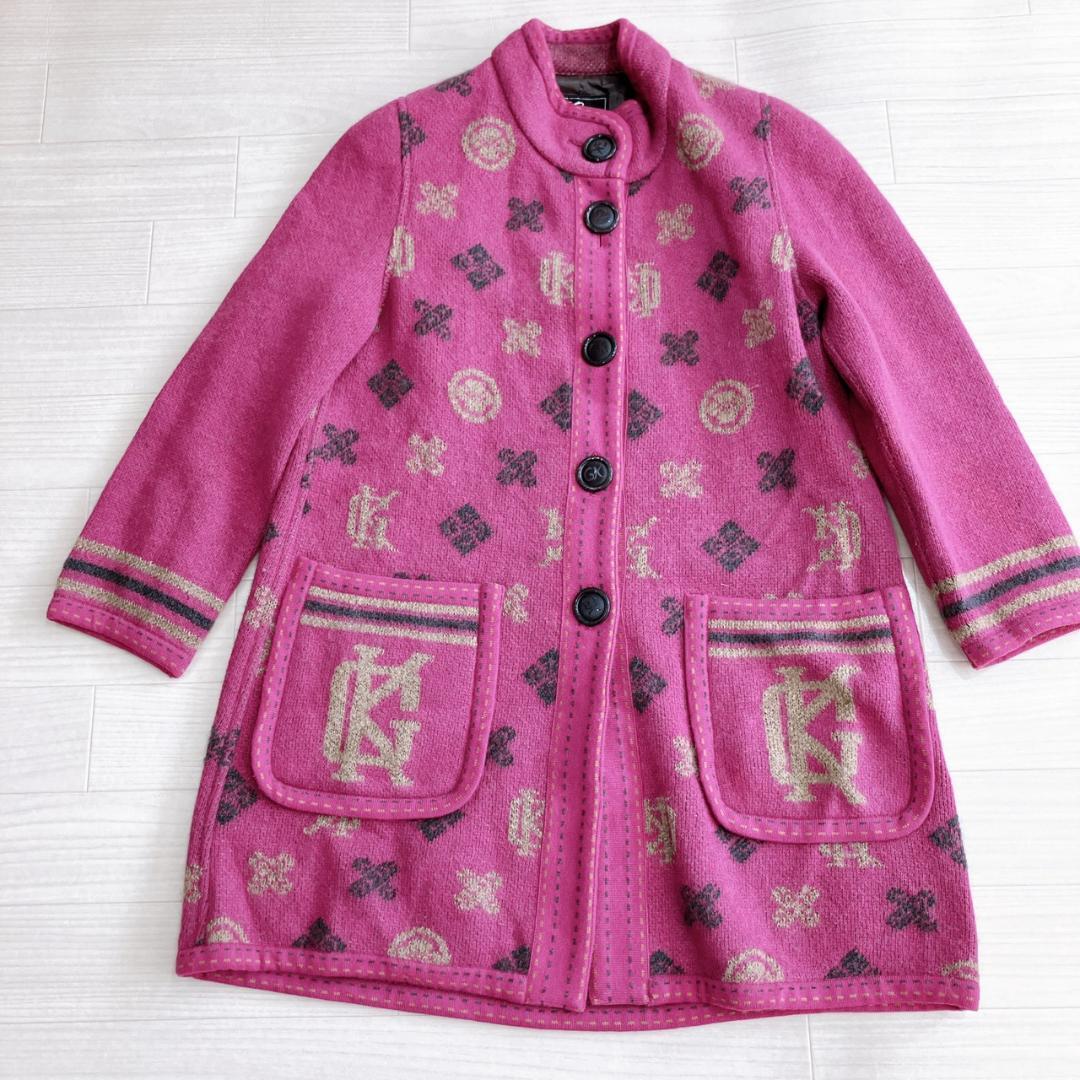 【美品】　伊太利屋 GK　総柄モヘアウールブレンドロングカーディガンパープル