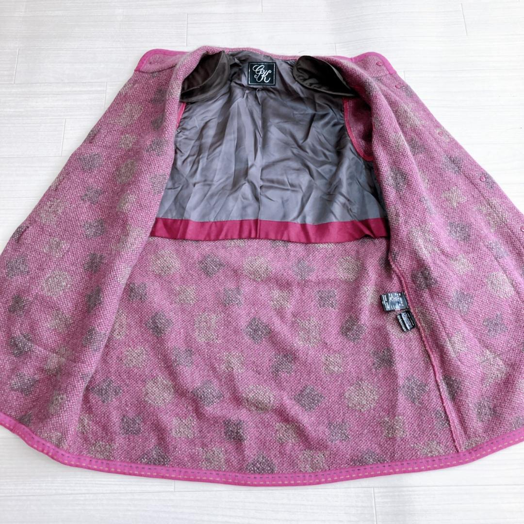 【美品】　伊太利屋 GK　総柄モヘアウールブレンドロングカーディガンパープル