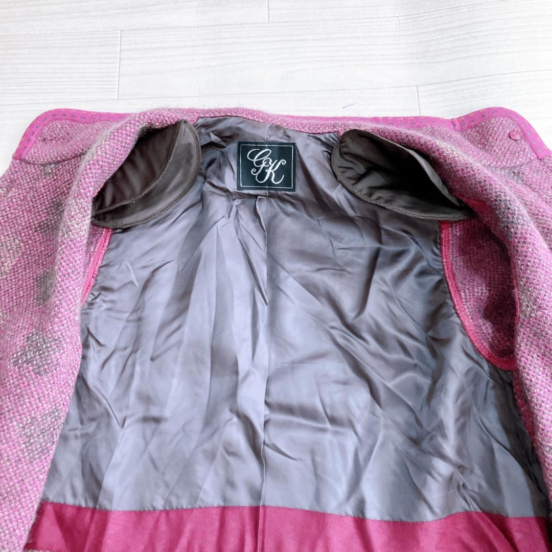 【美品】　伊太利屋 GK　総柄モヘアウールブレンドロングカーディガンパープル