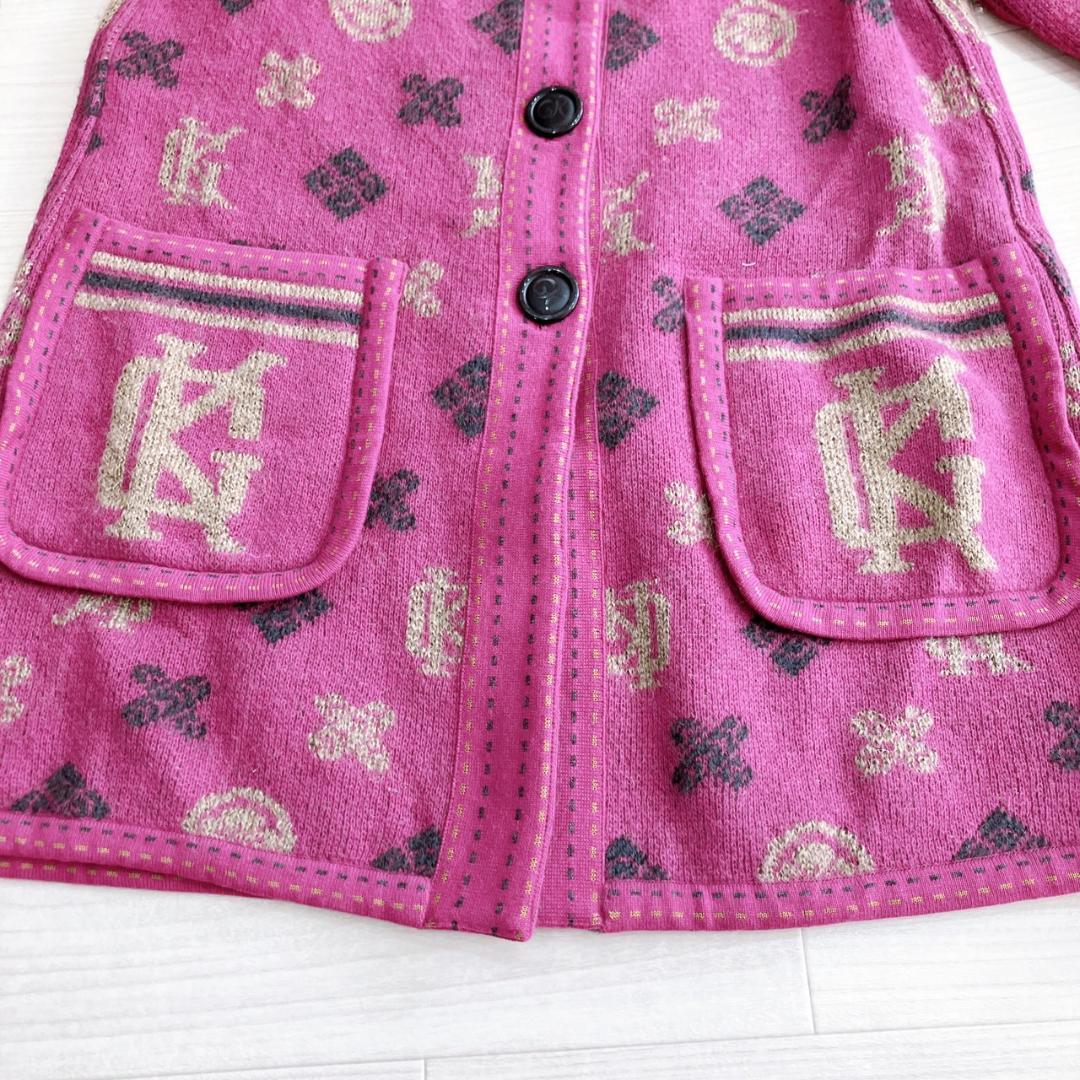 【美品】　伊太利屋 GK　総柄モヘアウールブレンドロングカーディガンパープル