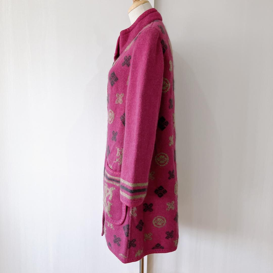 【美品】　伊太利屋 GK　総柄モヘアウールブレンドロングカーディガンパープル