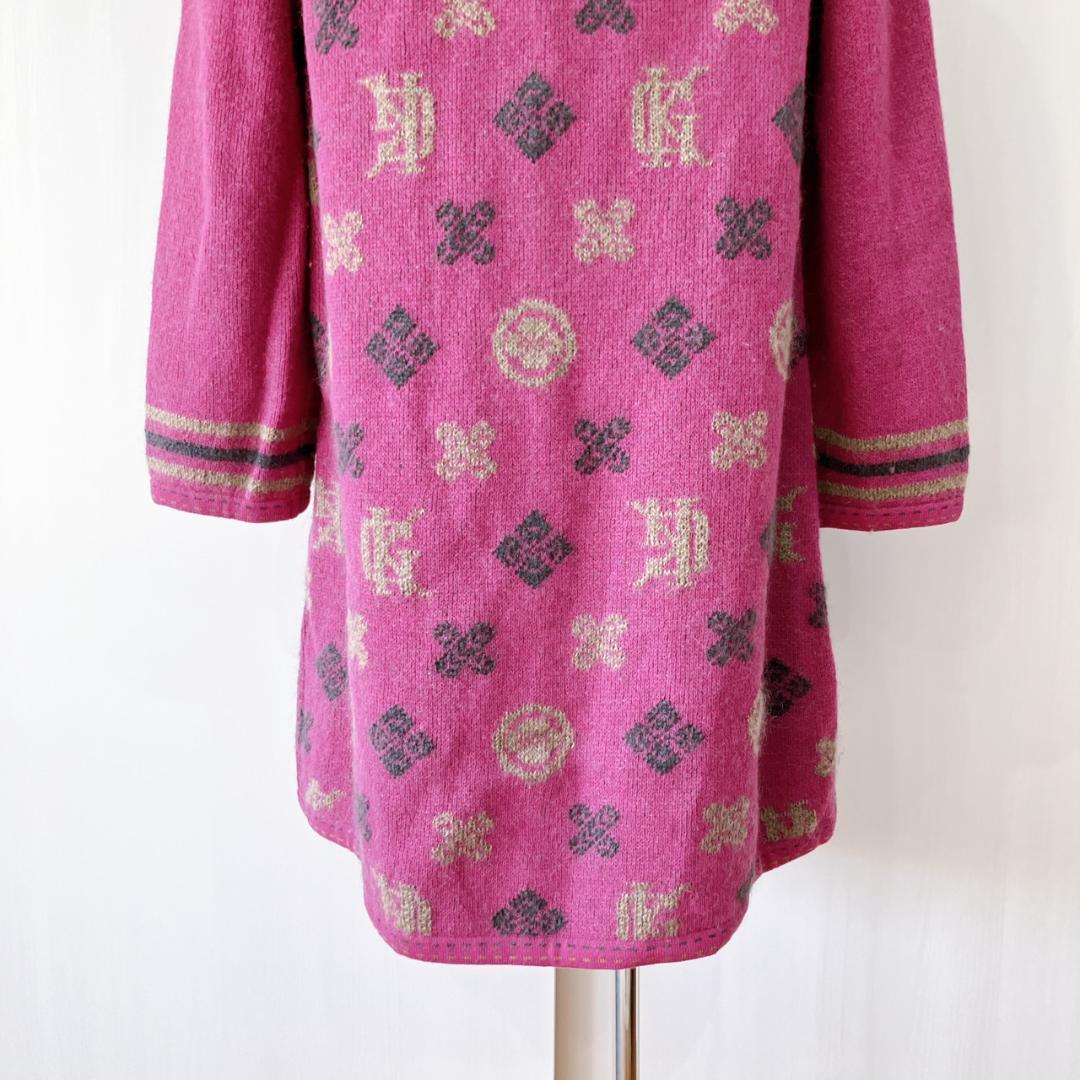 【美品】　伊太利屋 GK　総柄モヘアウールブレンドロングカーディガンパープル