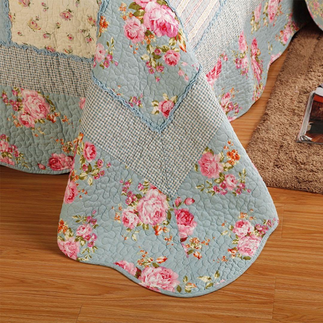 キルトベッドカバー3点セット綿マルチカバー キルティング 672