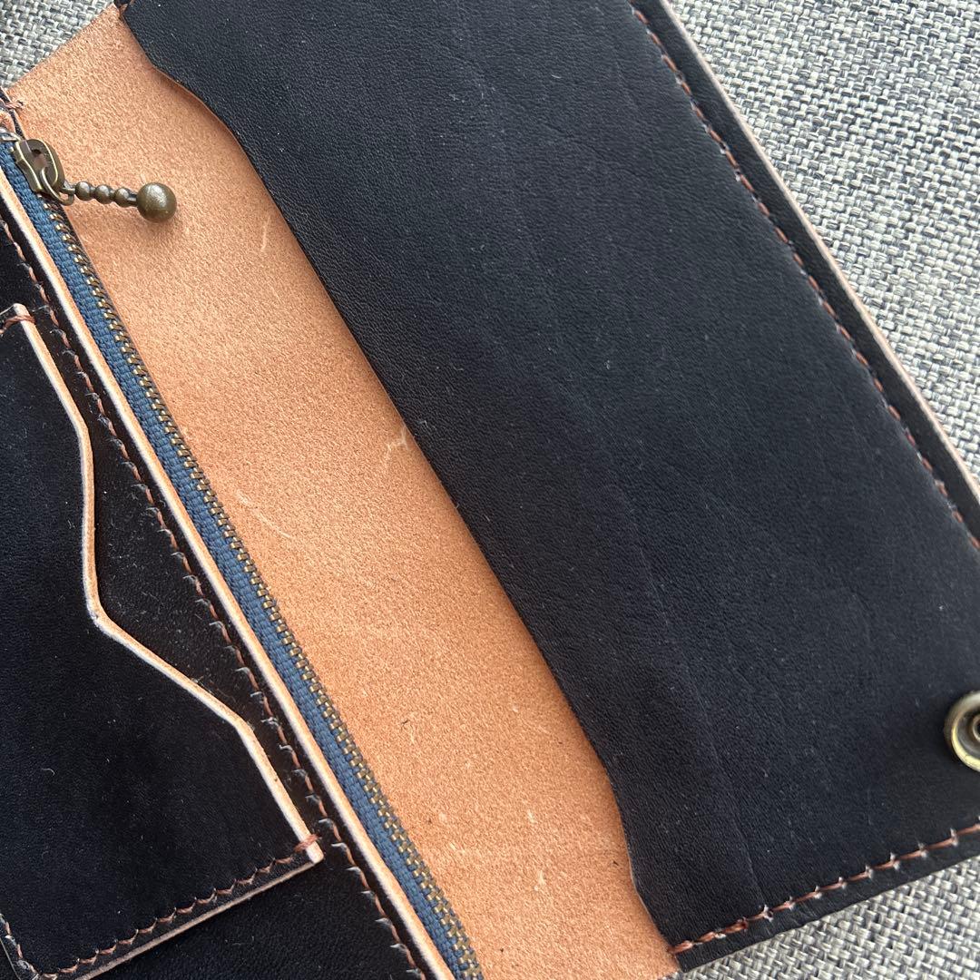 トラッカーウォレット ブラック タンニン鞣し 牛革 ハンドメイド 長財布