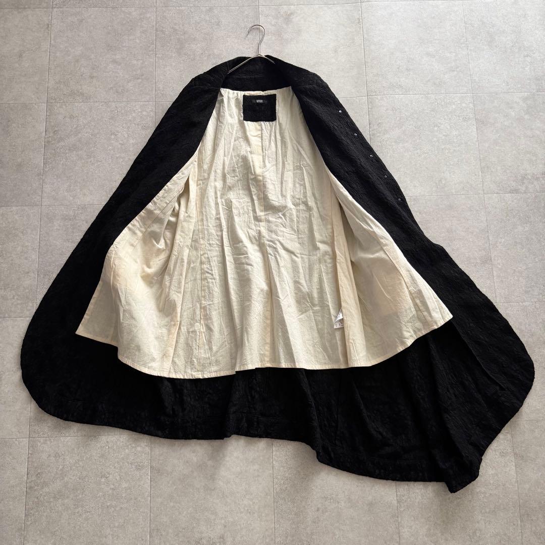 萌 　ロングコート　アシンメトリー　黒　M-L　マオカラ―　ジャガード