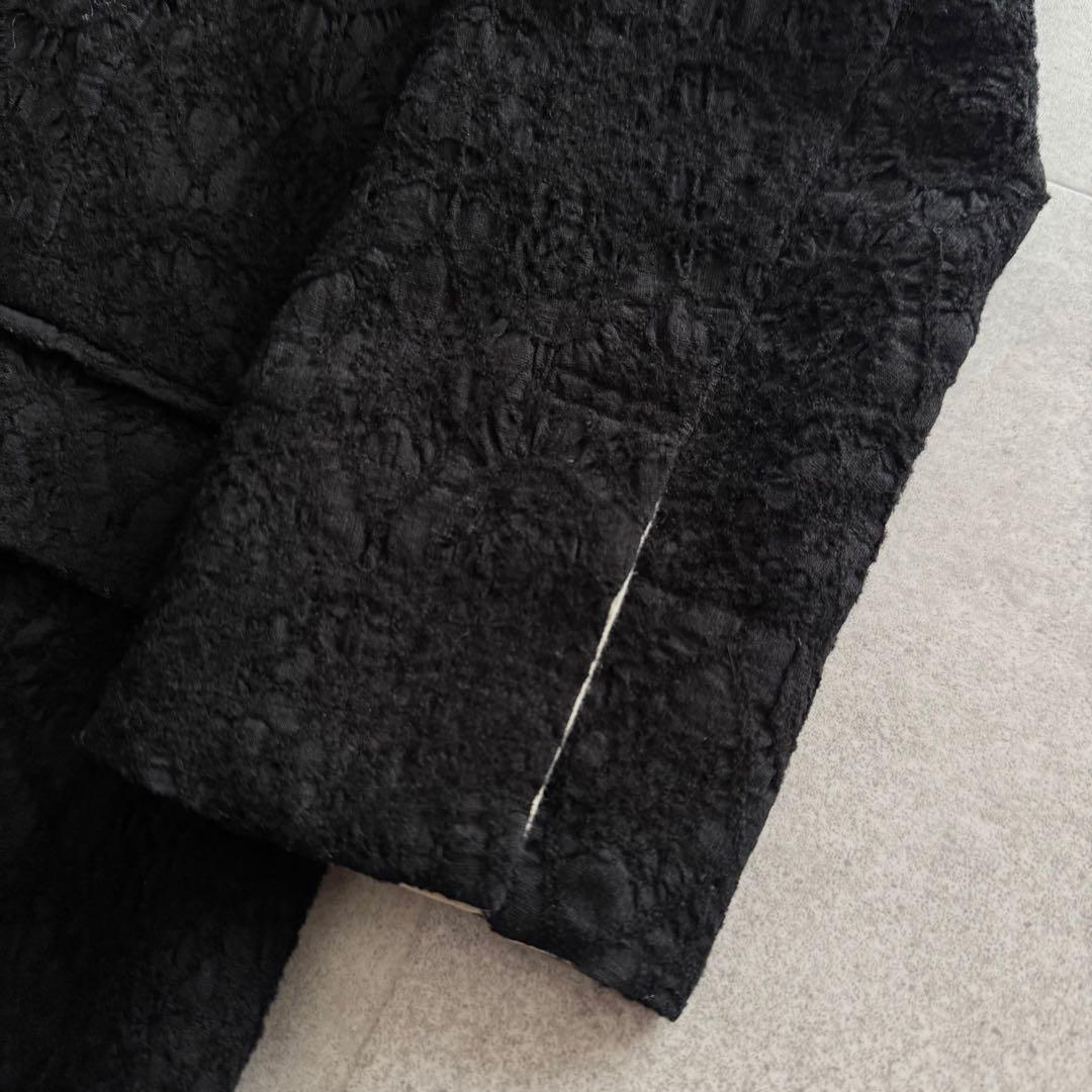 萌 　ロングコート　アシンメトリー　黒　M-L　マオカラ―　ジャガード