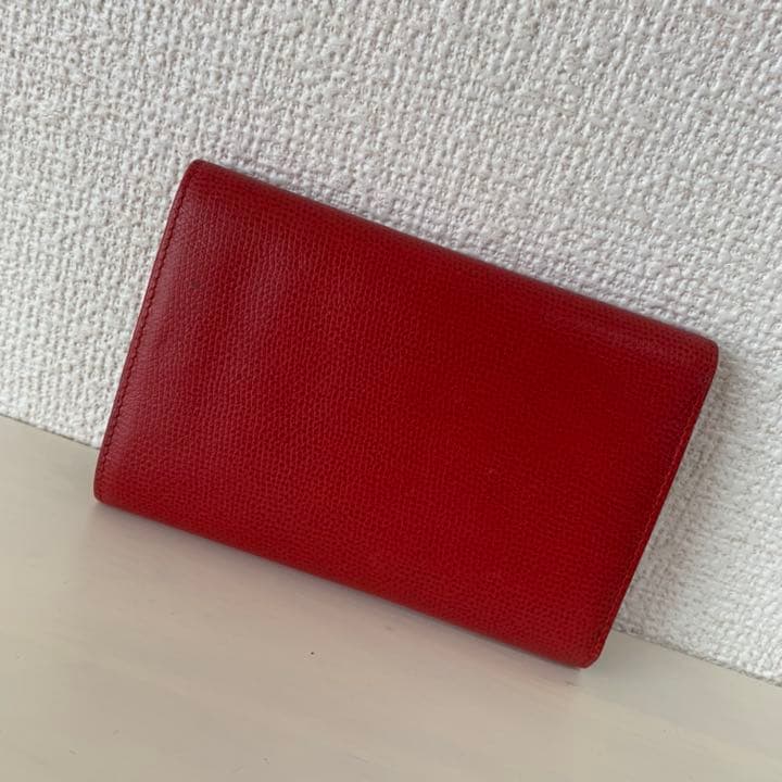 美品 イヴサンローラン 牛革製 レザー がま口 三つ折り財布 ミニ財布 RED