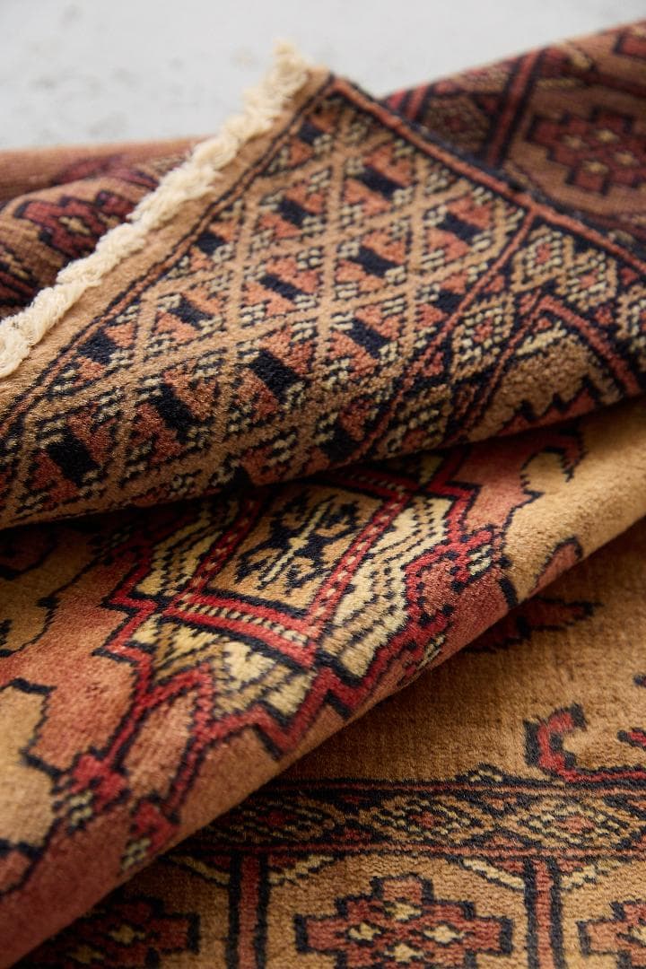 ヴィンテージラグ　トライバルラグ　ラホール産（89×59cm）茶　ベージュ　赤