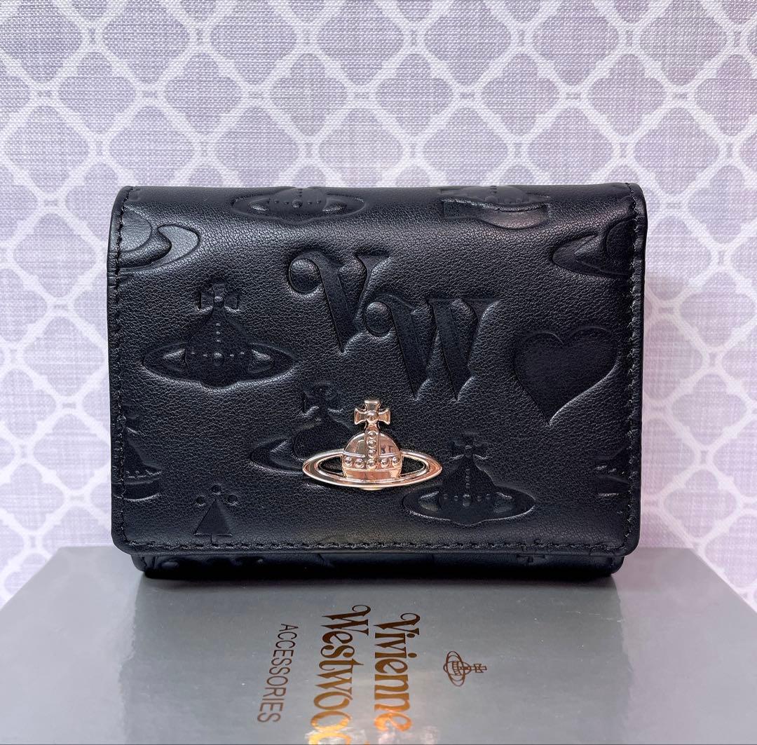 【最新❤︎新品】ヴィヴィアン・ウエストウッド　三折財布 黒マット