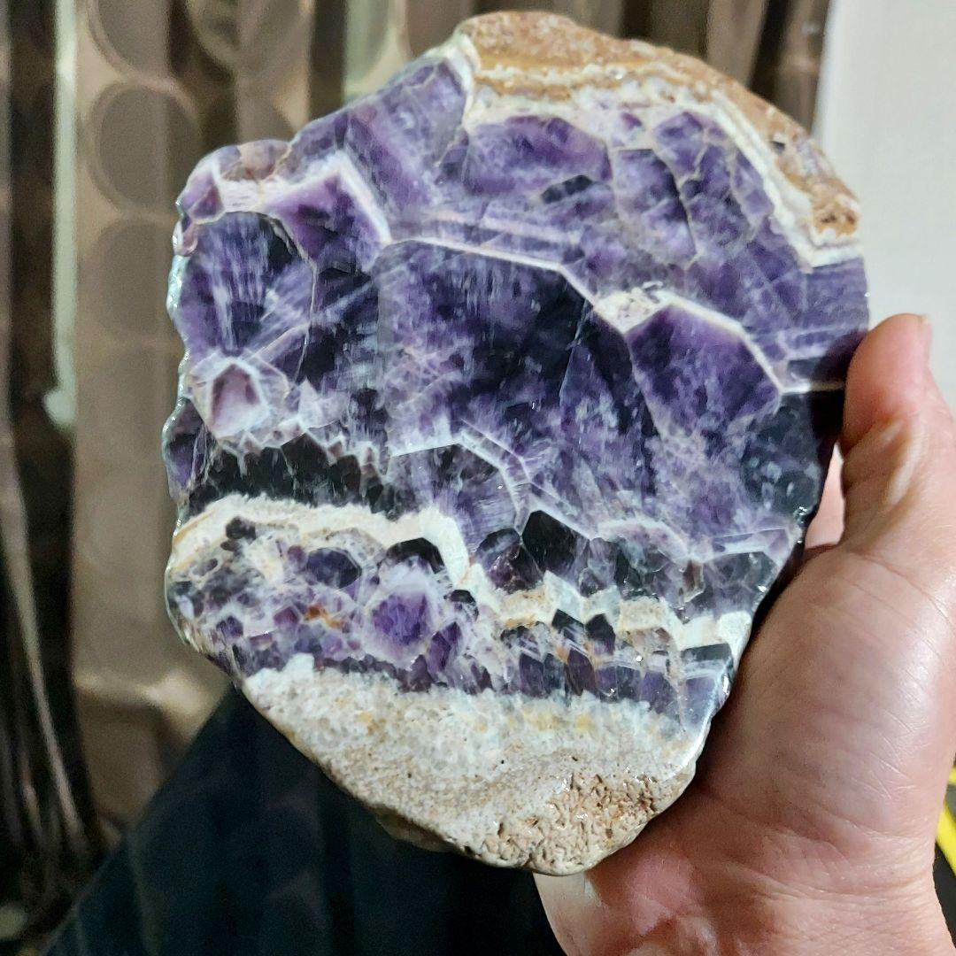 大きな紫水晶アメジスト原石スライス両面磨き 539 濃紫の色合いも綺麗 大迫力！