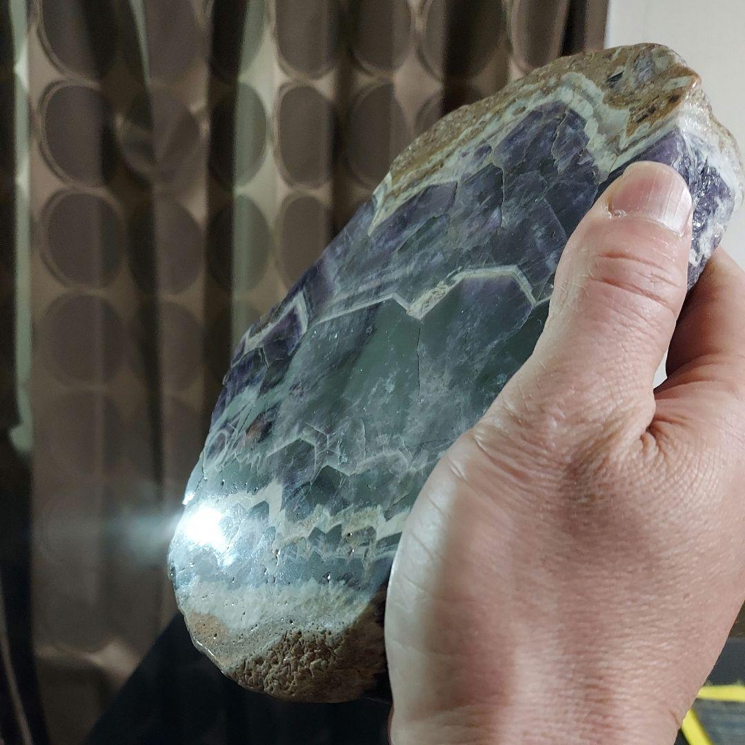 大きな紫水晶アメジスト原石スライス両面磨き 539 濃紫の色合いも綺麗 大迫力！