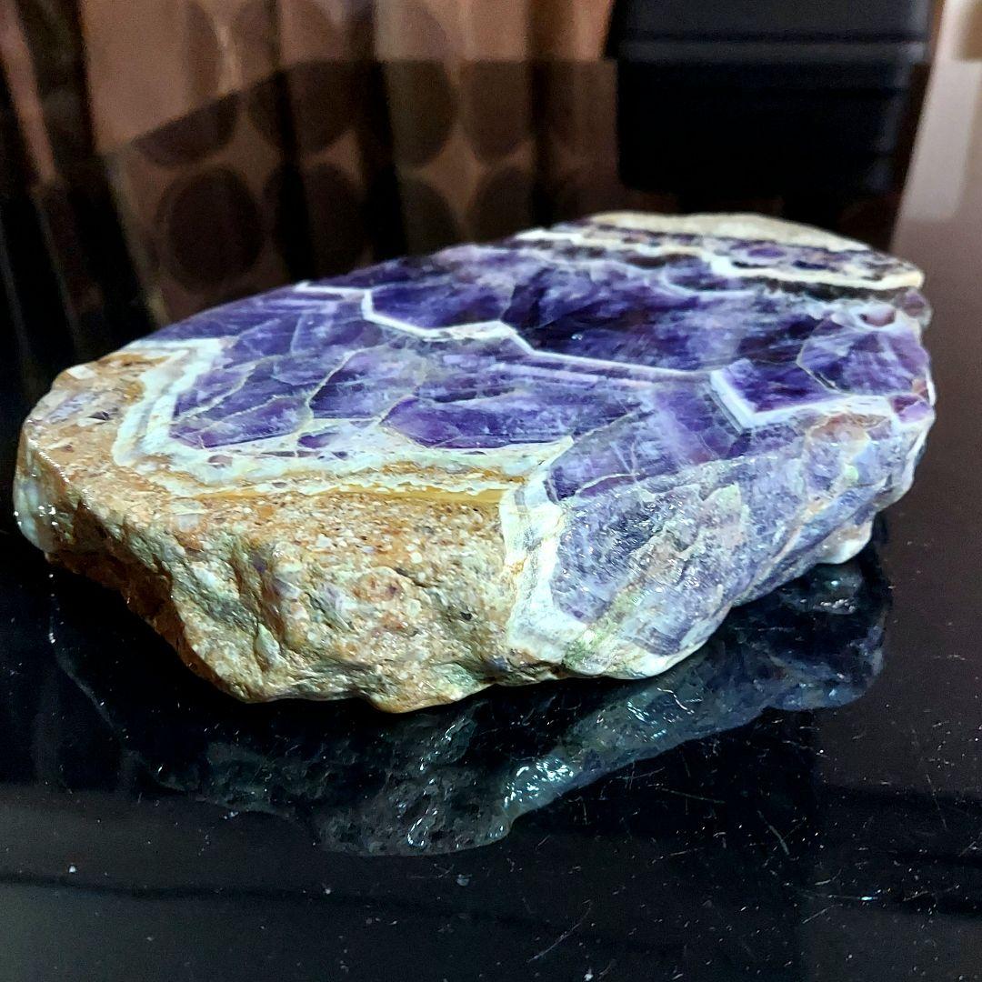 大きな紫水晶アメジスト原石スライス両面磨き 539 濃紫の色合いも綺麗 大迫力！