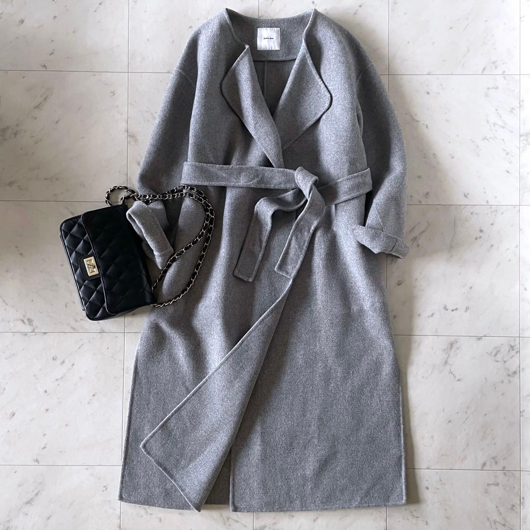 美品＊スピック＆スパン ビーバーフォールドラペルコート グレー 36 ゆったりめ