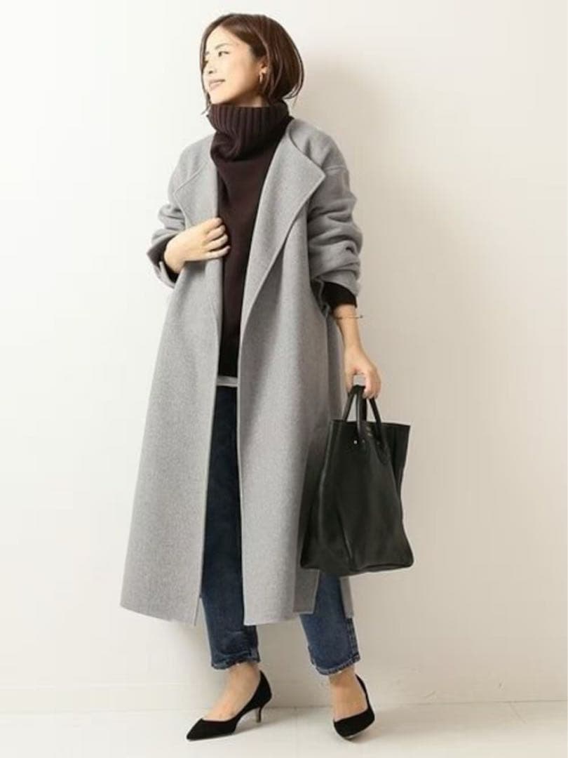 美品＊スピック＆スパン ビーバーフォールドラペルコート グレー 36 ゆったりめ