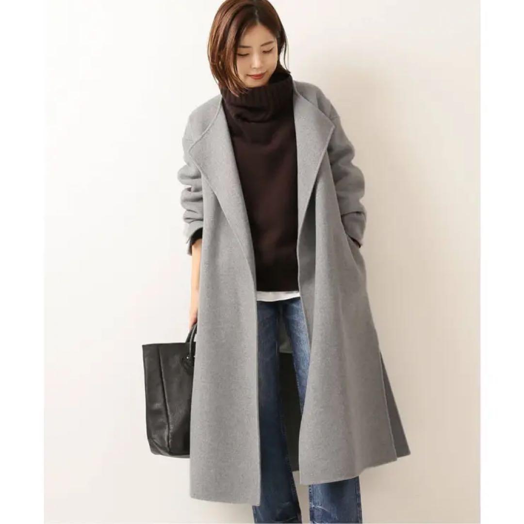 美品＊スピック＆スパン ビーバーフォールドラペルコート グレー 36 ゆったりめ