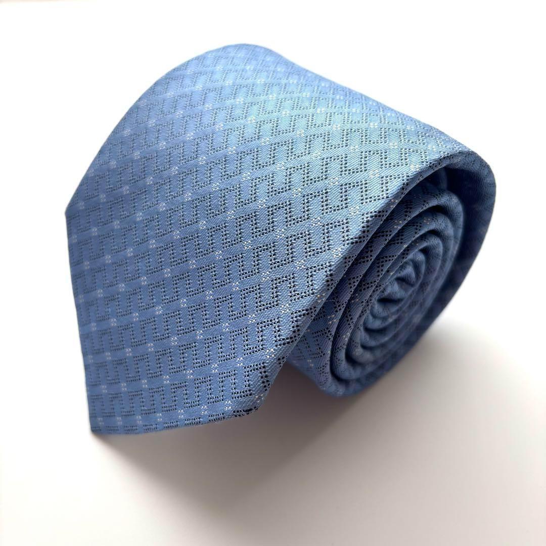 ꧁美品꧂ エルメス ネクタイ ファソネ H柄 ダイヤモンド ストライプ ブルー