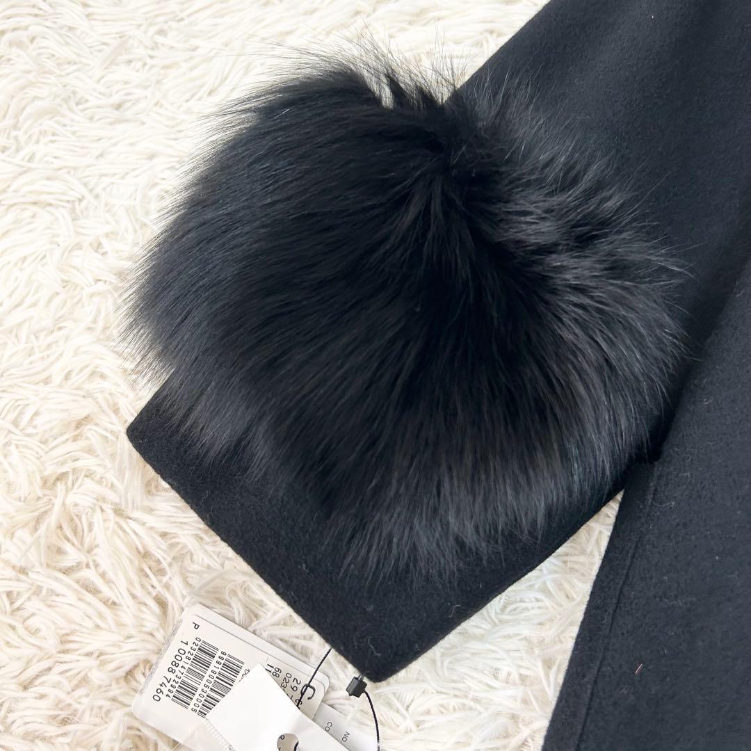 【新品】Grand Table フォックスファー付きVネックノーカラーコート 黒