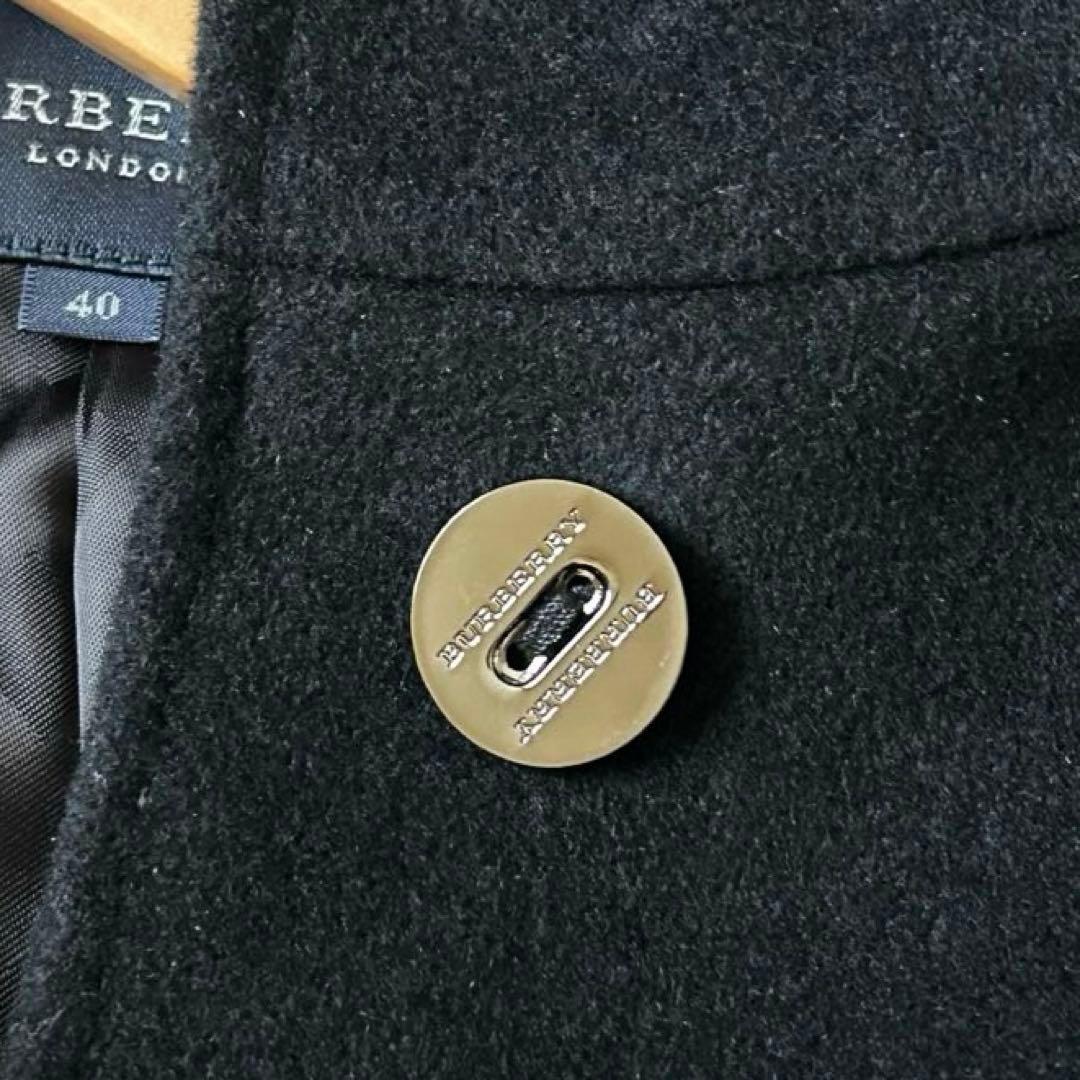 バーバリーロンドン ロングコート アンゴラ ベルト 銀ボタン ブラック 40 L