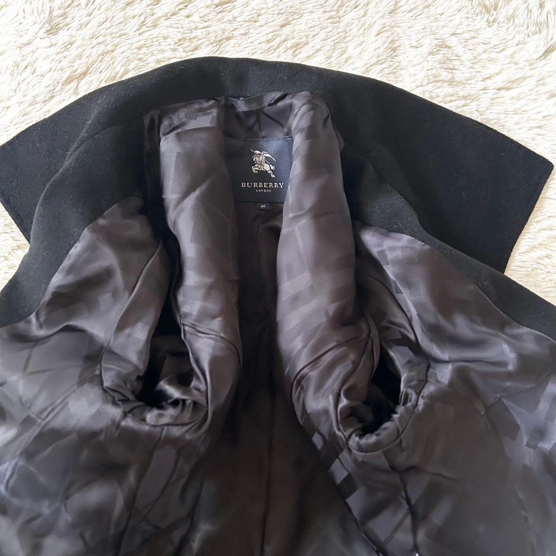 バーバリーロンドン ロングコート アンゴラ ベルト 銀ボタン ブラック 40 L