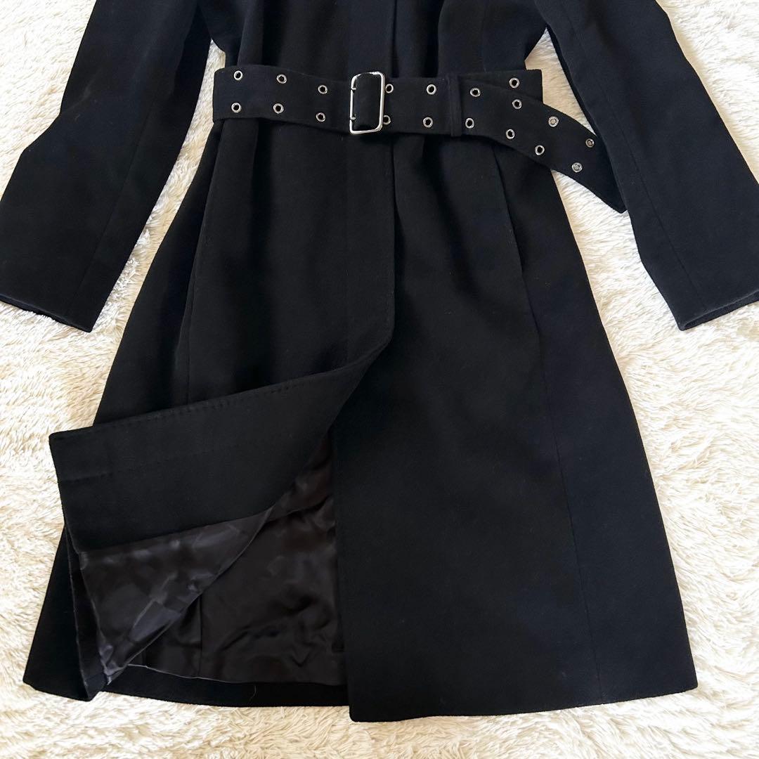 バーバリーロンドン ロングコート アンゴラ ベルト 銀ボタン ブラック 40 L