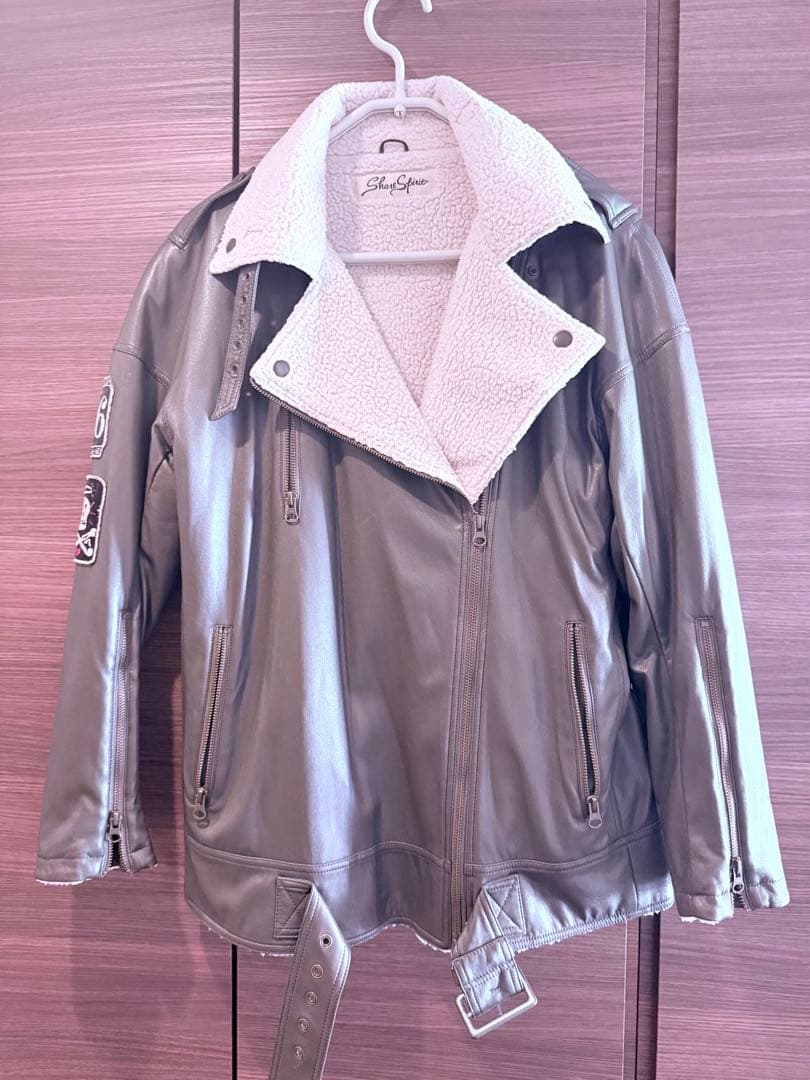 ブランドSHARESPIRIT グレー レザー シングルライダースジャケット