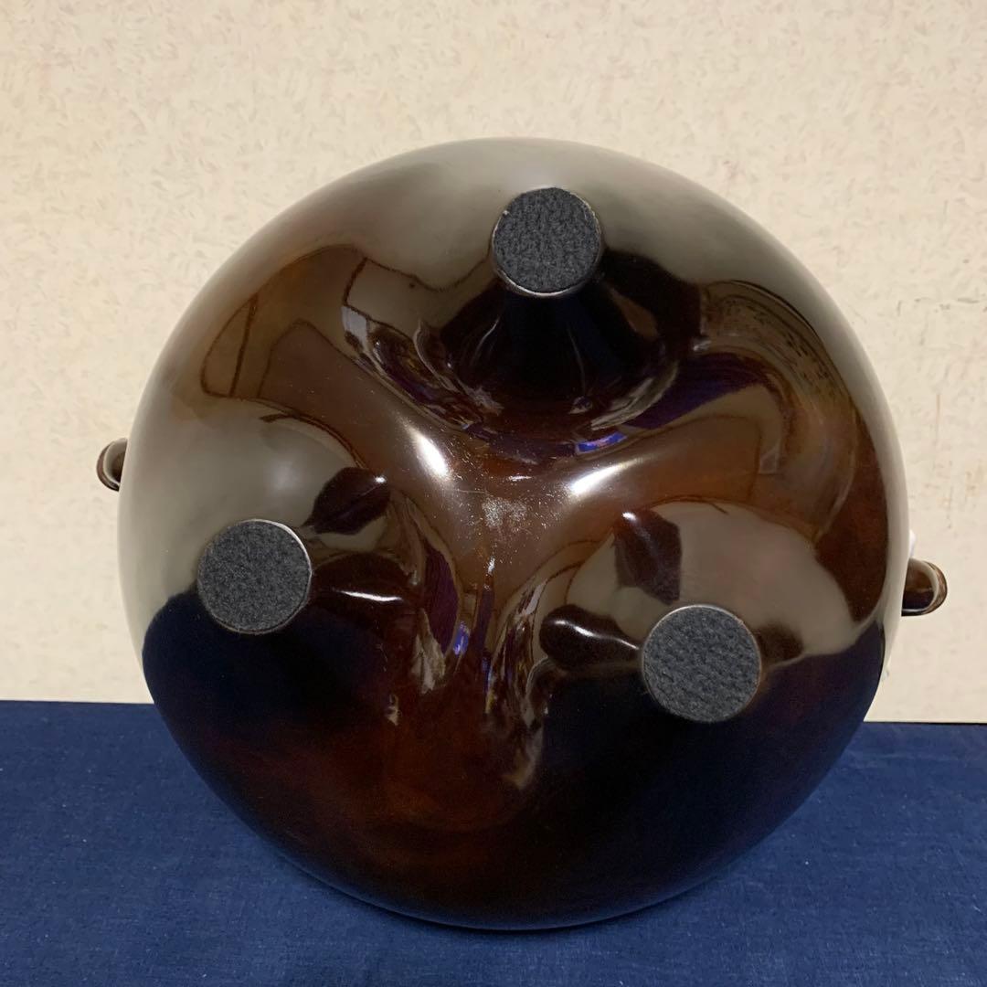 未使用 風炉 茶釜 電熱器 本焼斑唐銅鬼面風炉 野々田製電熱器 敷板 茶道具