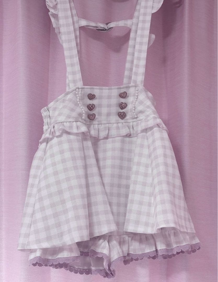 LlZLISA ギンガムツイードサスペンダー付きスカパン ピンク