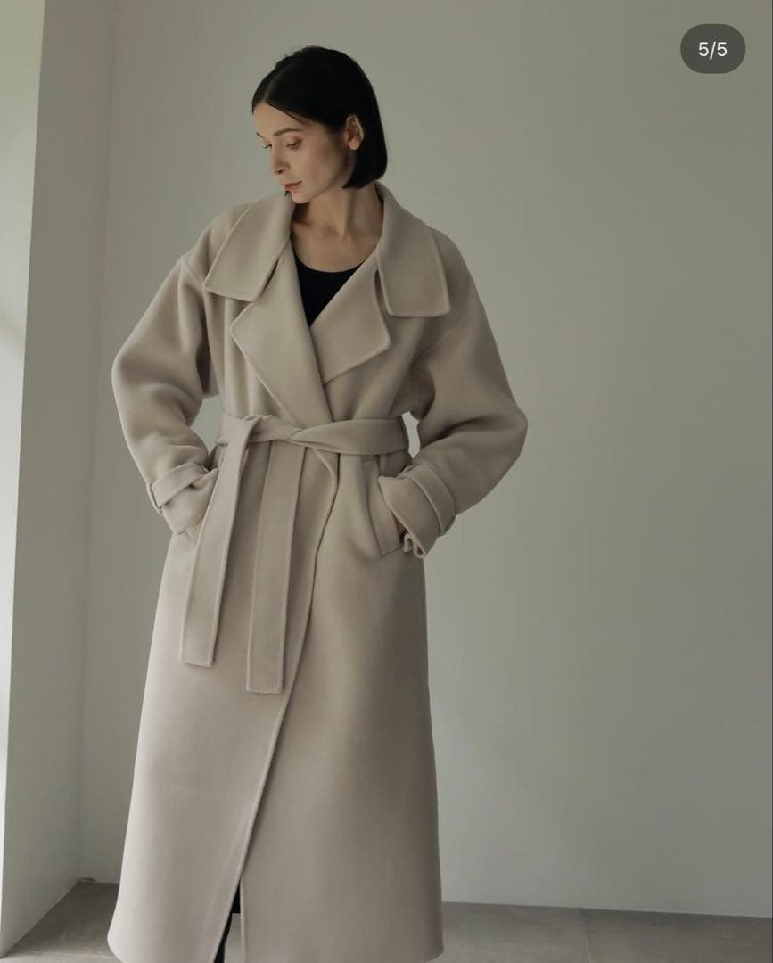 SOUAIRE ソアール ボリュームスリーブウールリバーコート ECRU