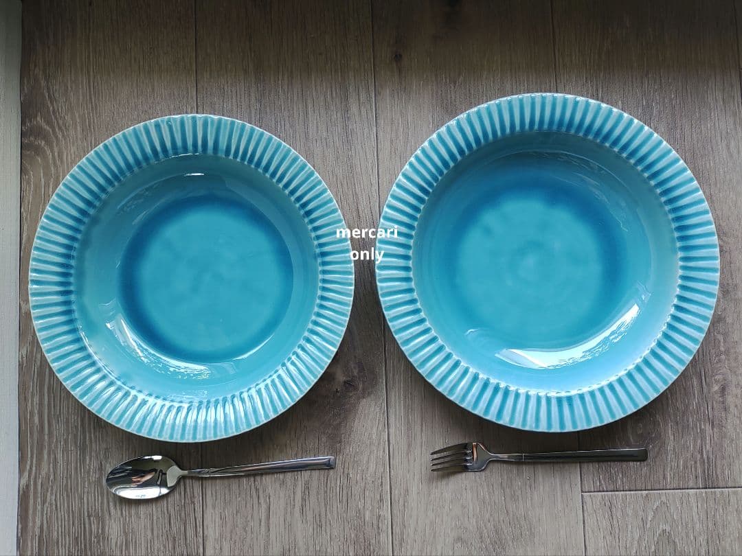 【Re】オートクチュールの仕立て屋　トルコブルーの深皿25cm　2点