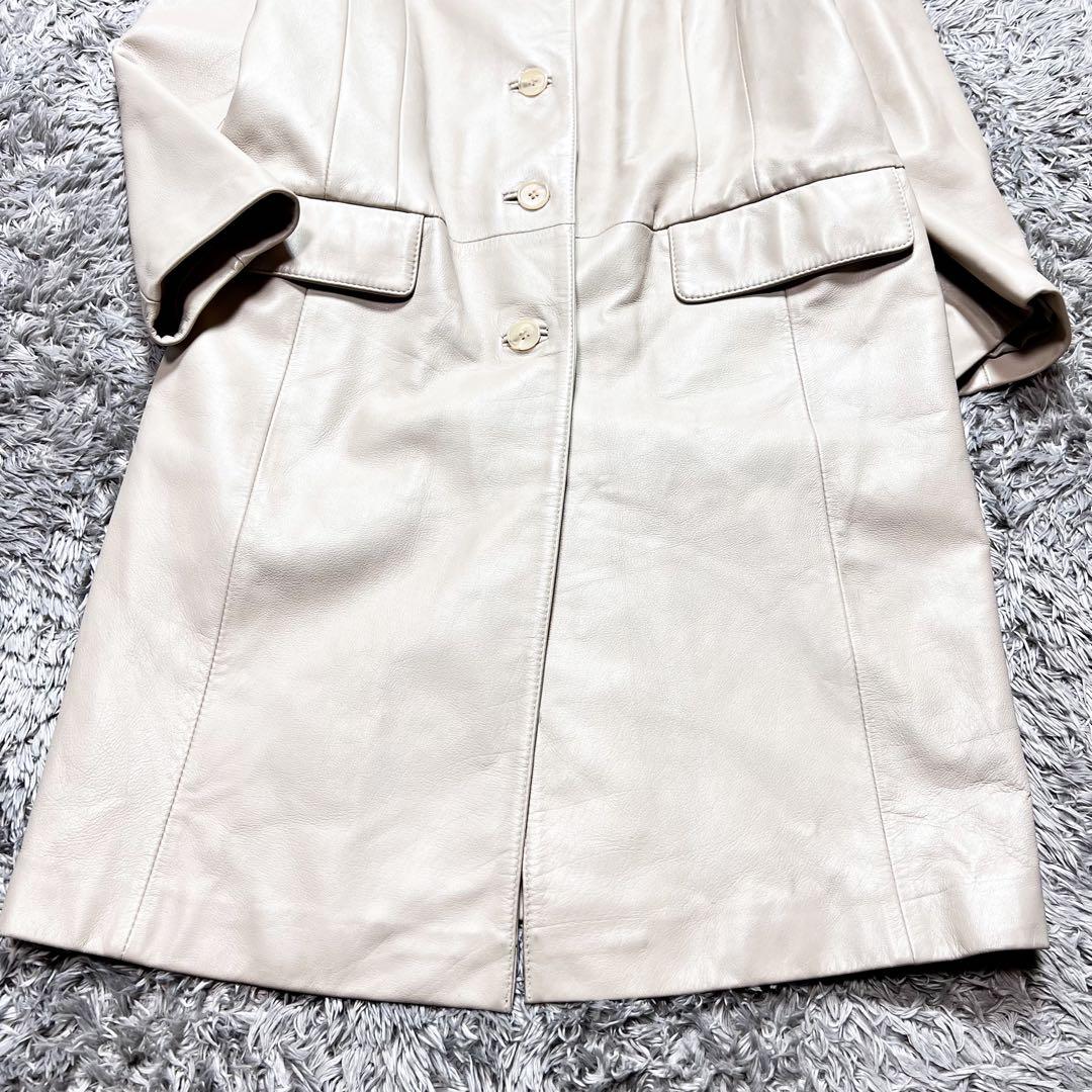 レディース ラムレザー チェスターコート グレーベージュ Lサイズ 美品