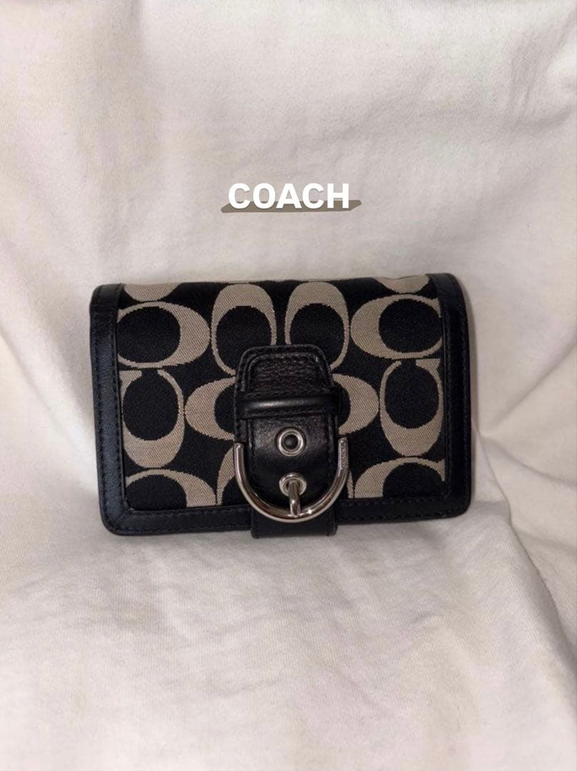 【COACH】【美品】二つ折り財布 ブラック/ベージュ