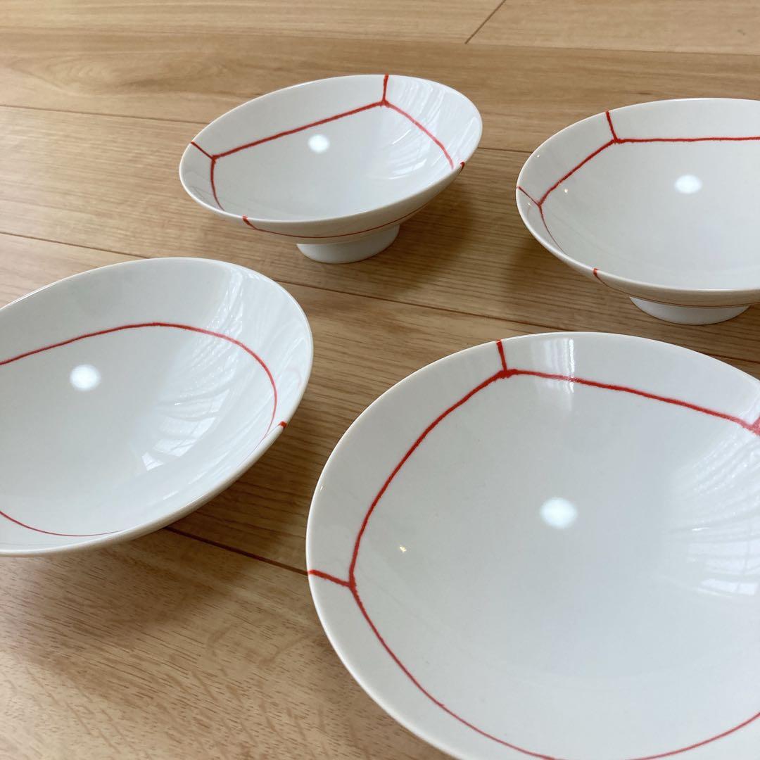 【美品】白山陶器　平茶碗　4客セット　ボウル　鉢　波佐見焼　平茶わん