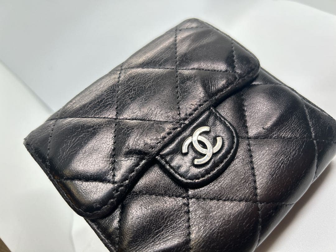 CHANEL ラムスキン　マトラッセ　Wホック　三つ折財布　ケース/434
