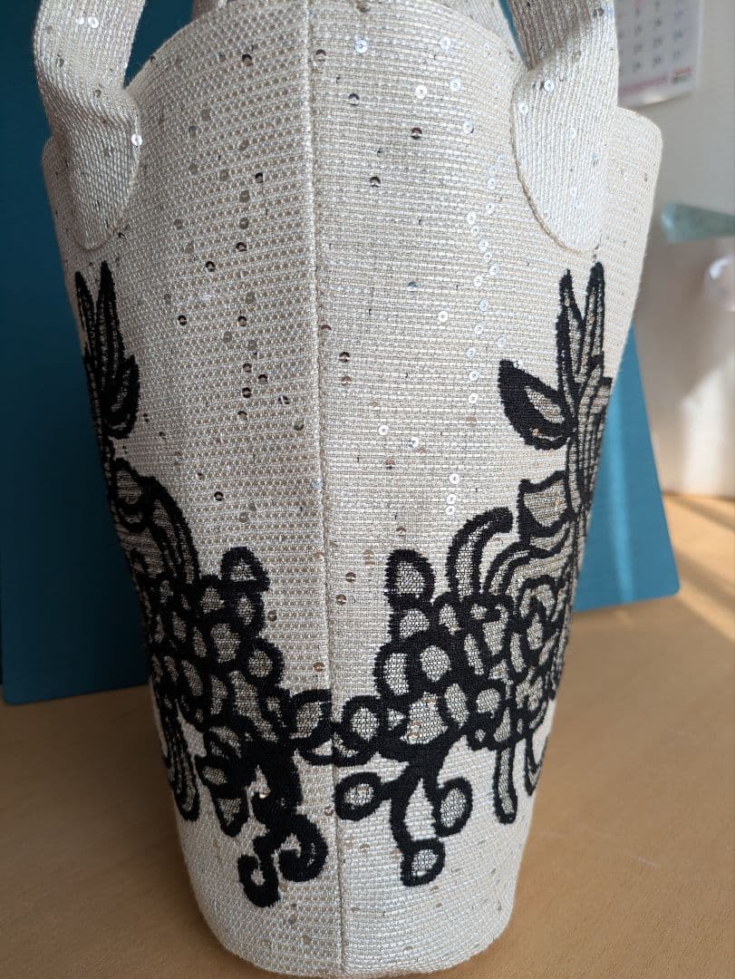 花柄刺繍トートバッグ 約30cmスパンコール生地