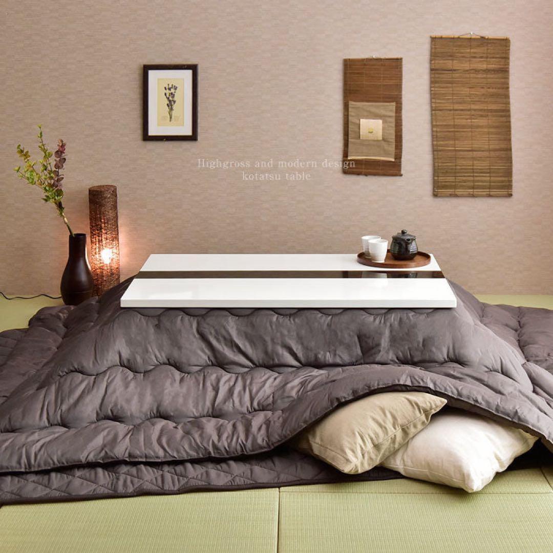 鏡面仕上げこたつテーブル＋掛け・敷布団 セット120×80cm コントローラー