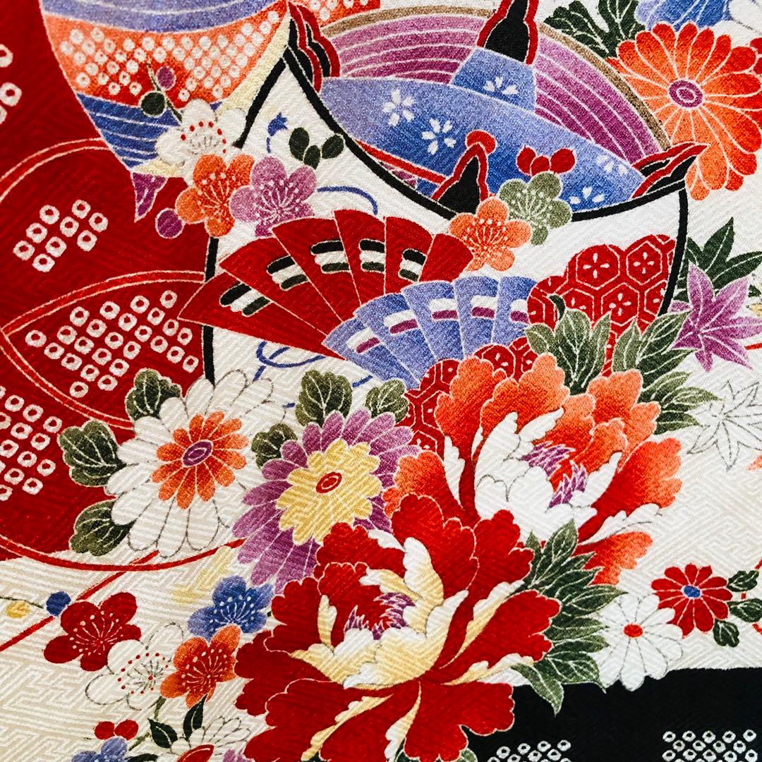 七五三 七歳‼️正絹絞り豪華絢爛‼️手毬花々金彩煌びやか際立つ銘品‼️作り帯楽々人気