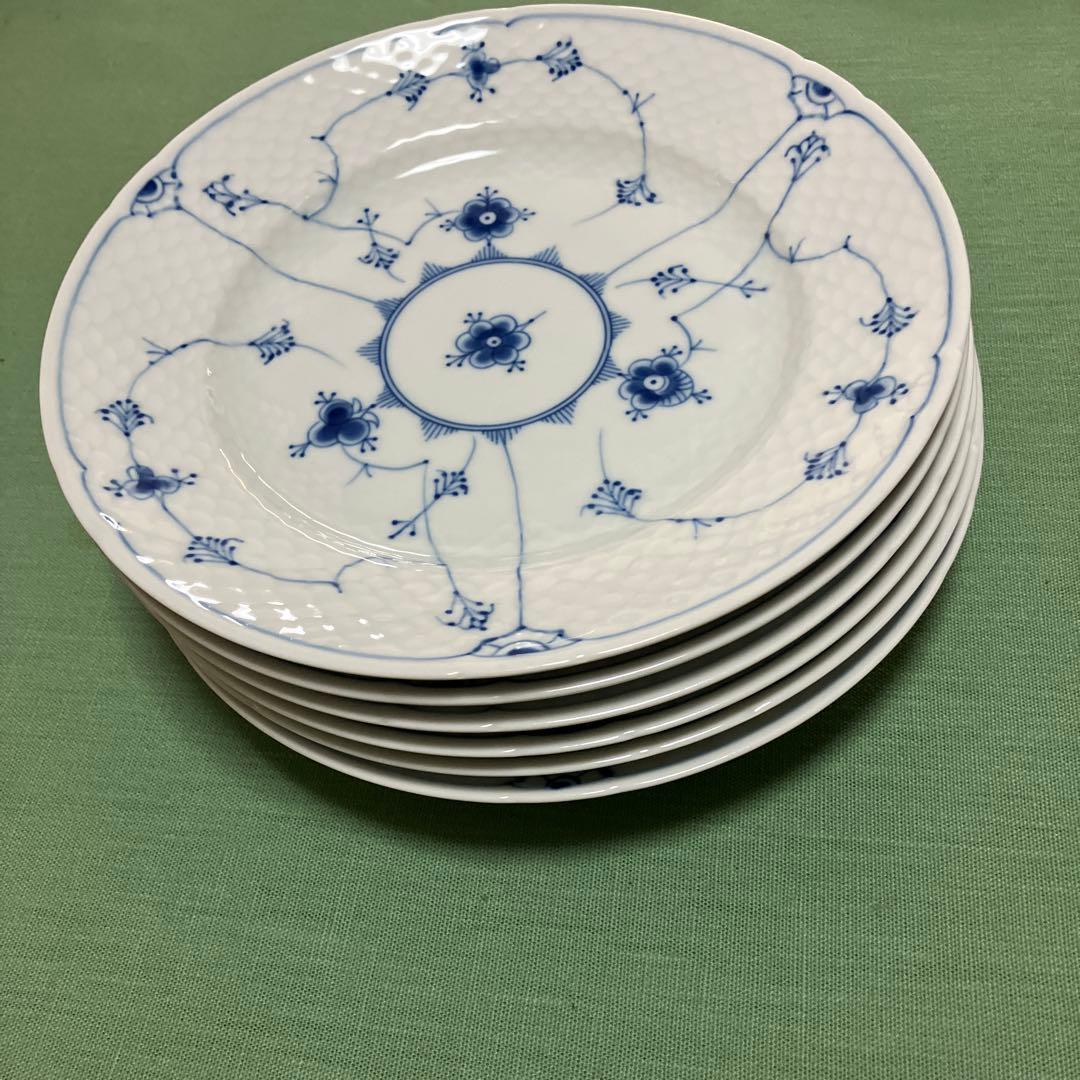 デンマークコペンハーゲンB＆Gの青い花模様の平皿セット6枚