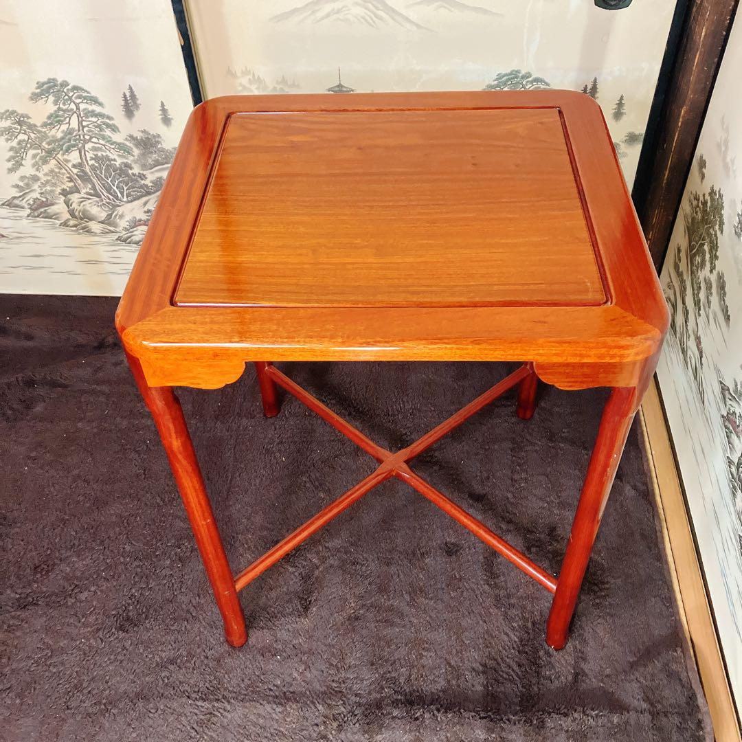 中国家具 木製サイドテーブル 花台 飾り台 角卓　唐木調