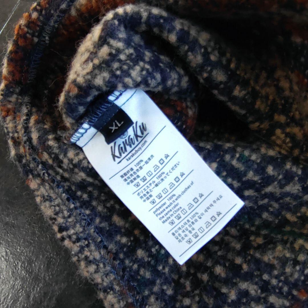 【Karaku 新品タグ付】チェック柄 起毛感 ツイード シャツ メンズXL