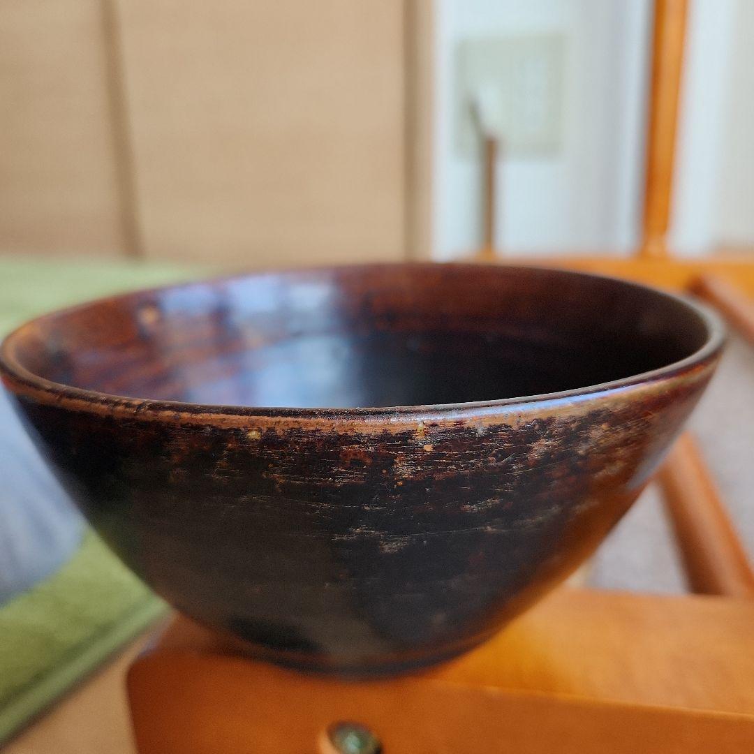 12～13cの黒褐秞茶碗仕覆桐箱付き