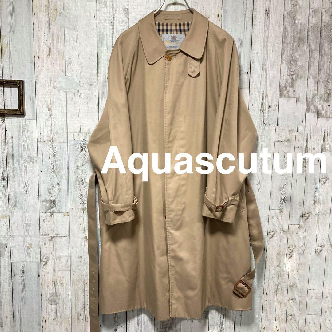 アクアスキュータム　シングル　ベルテッド　トレンチコート　ベージュ