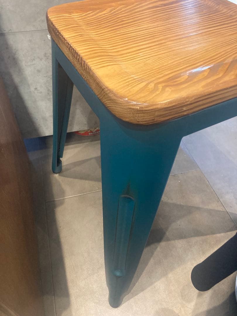 スチールちえティール色メタルウッドスツール