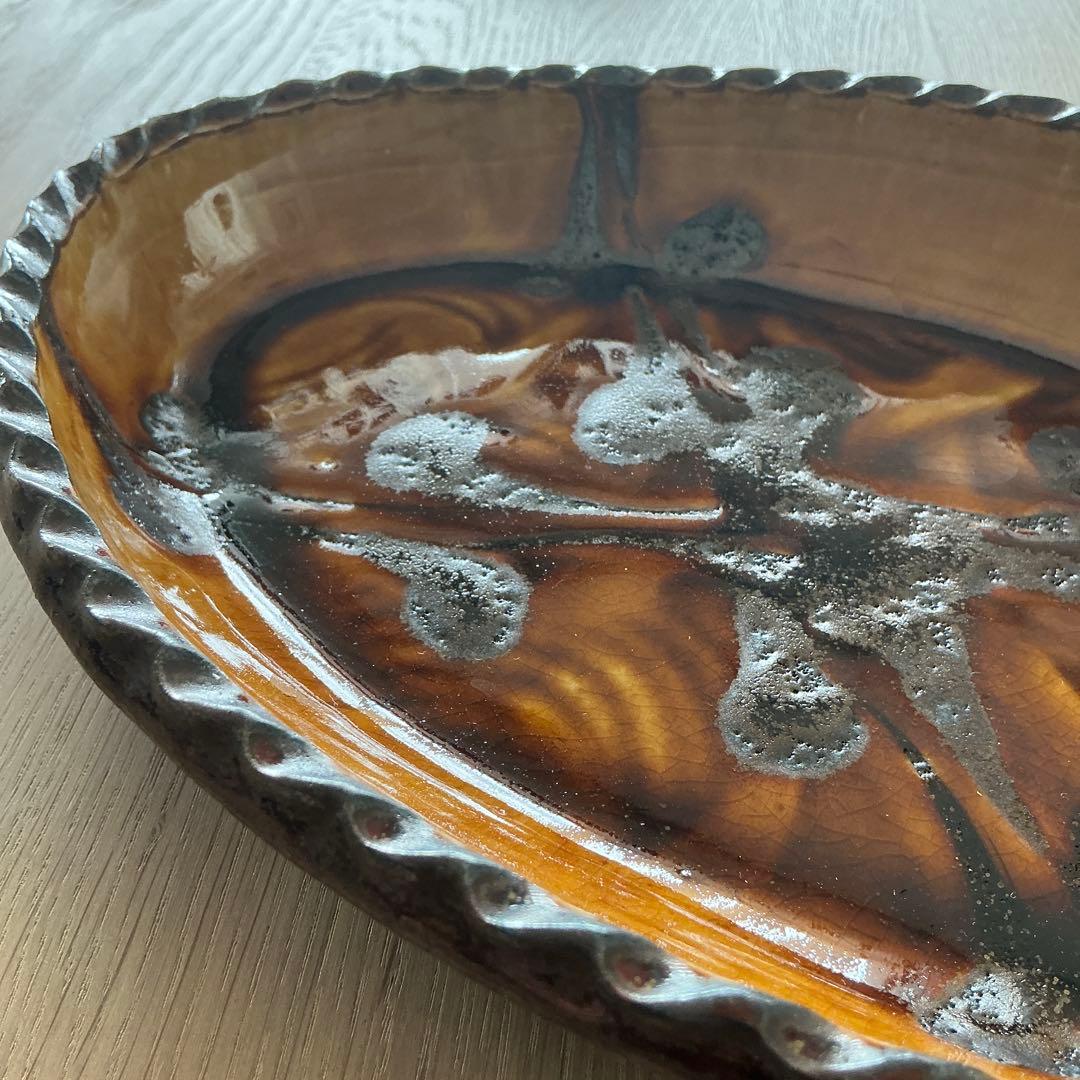 小代焼　ふもと窯　スリップウェア　楕円　井上尚之