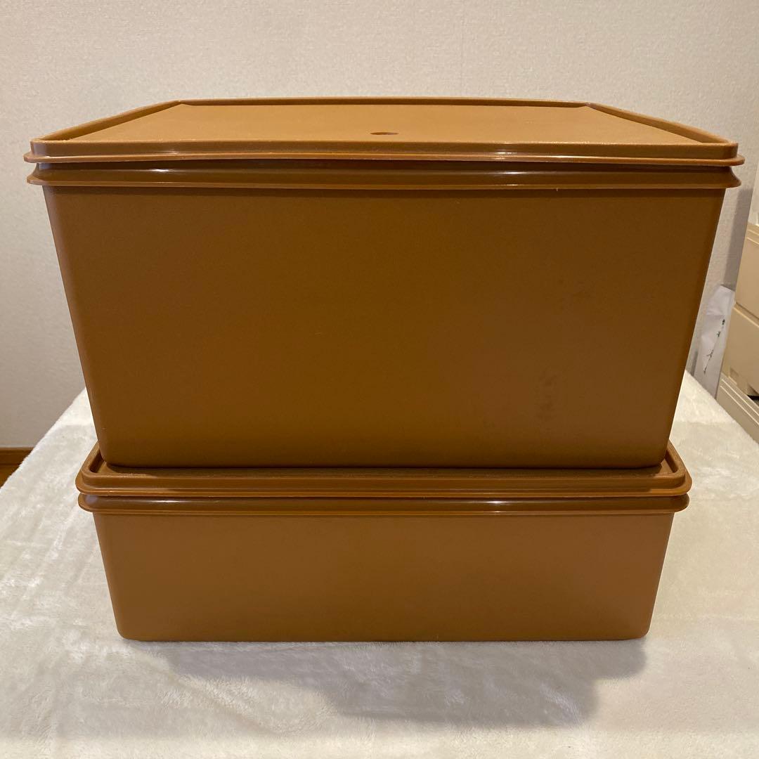 タッパーウェア　スーパーケース ブラウン収納ボックス 蓋付き 2個セット